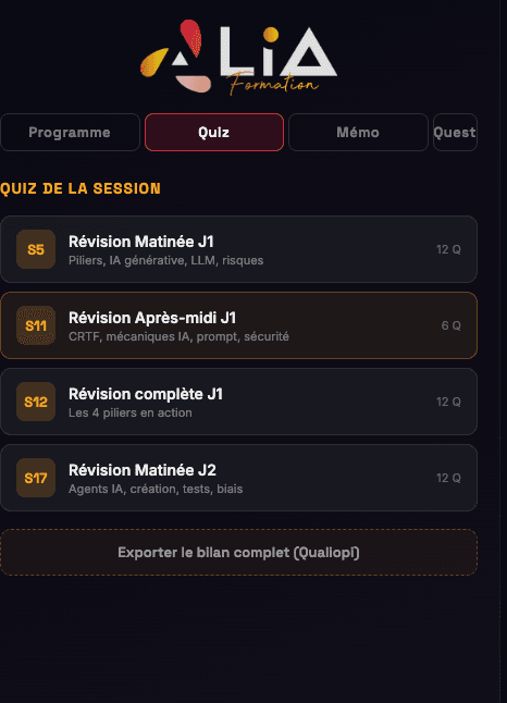 Quiz personnalisé par apprenant