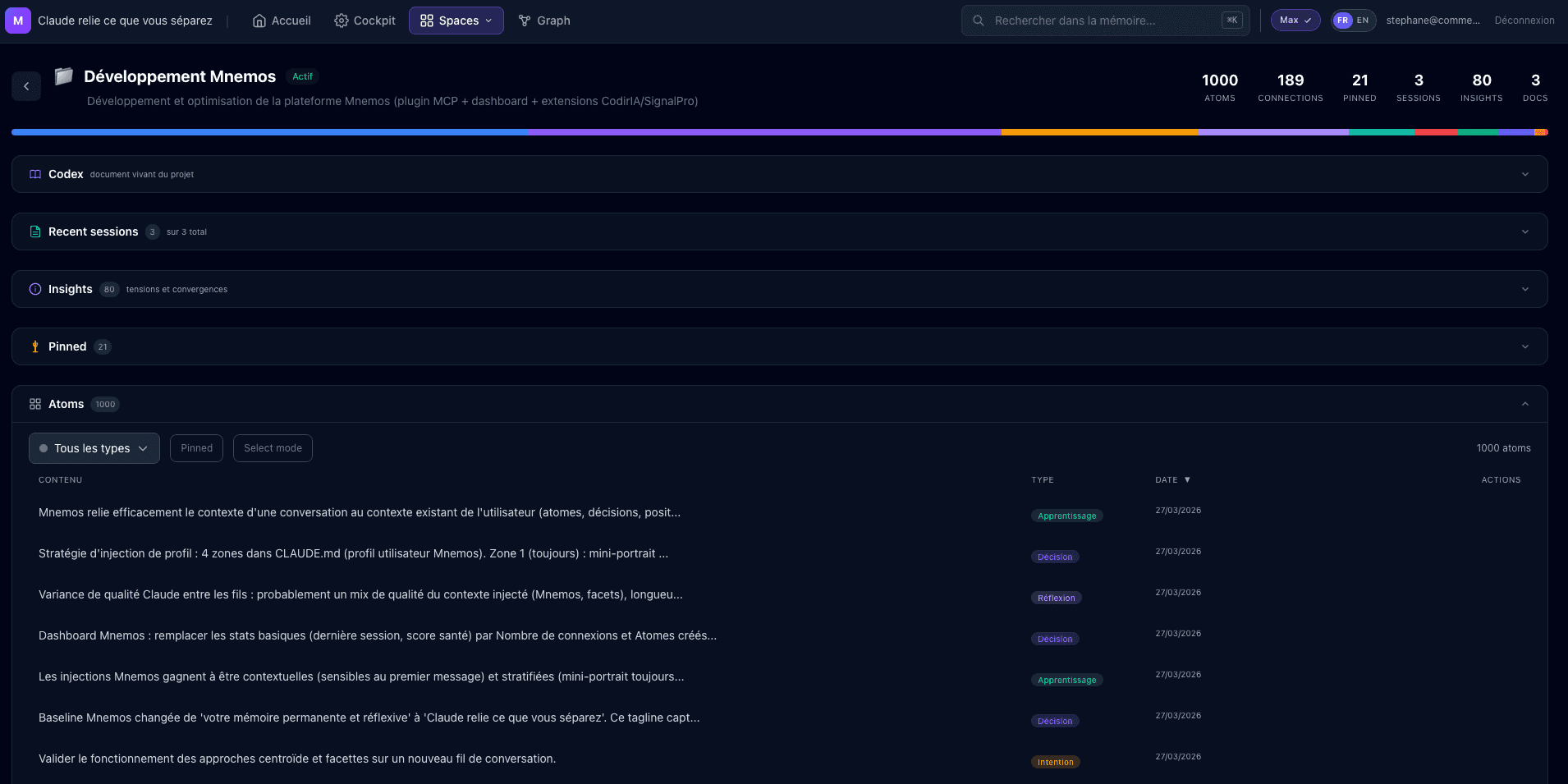 Menu général Mnemos